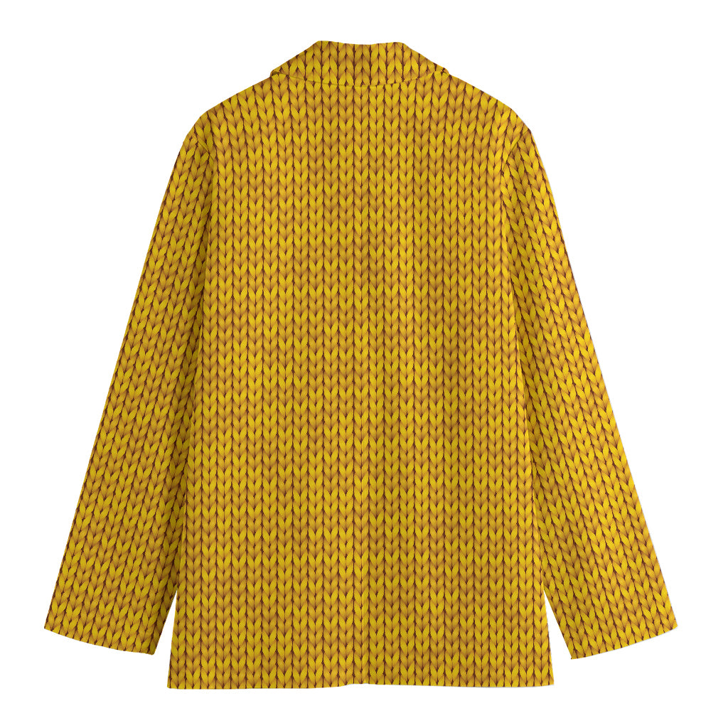 Yellow Knitted Pattern Print Women's Cotton Blazer