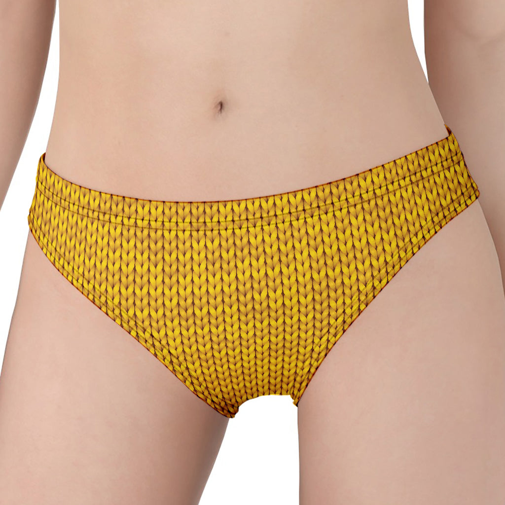 Yellow Knitted Pattern Print Women's Panties