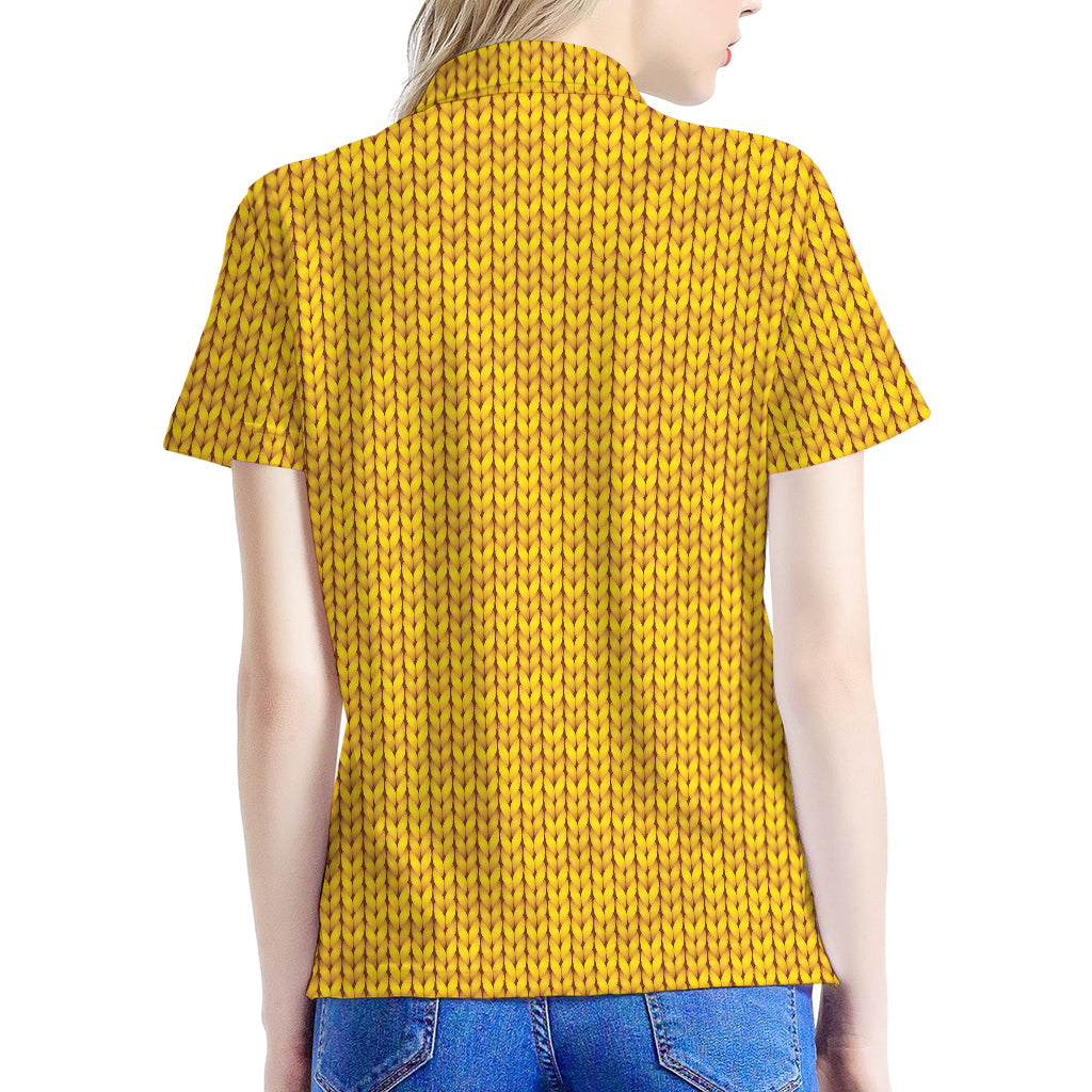 Yellow Knitted Pattern Print Women's Polo Shirt