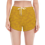 Yellow Knitted Pattern Print Women's Split Running Shorts