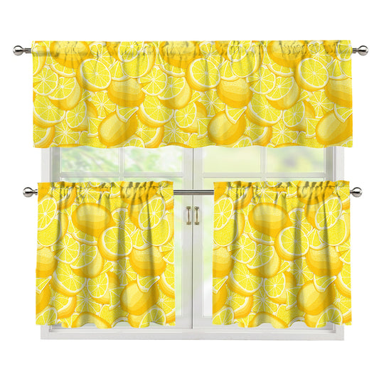 Yellow Lemon Pattern Print 3 Piece Kitchen Curtains