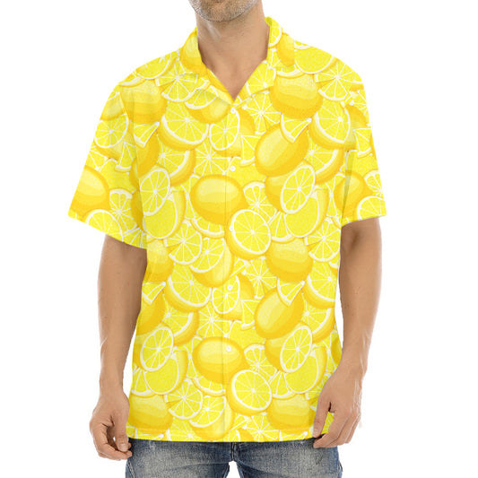 Yellow Lemon Pattern Print Aloha Shirt