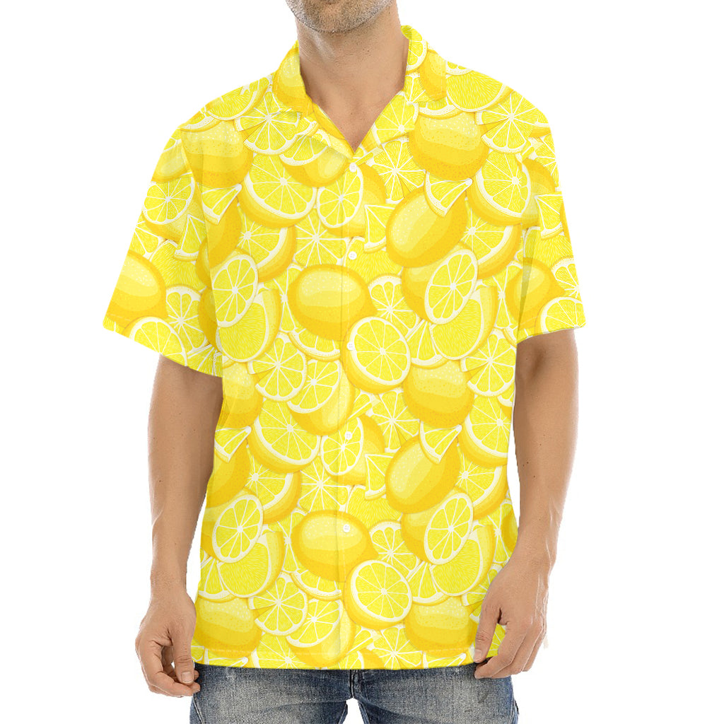 Yellow Lemon Pattern Print Aloha Shirt