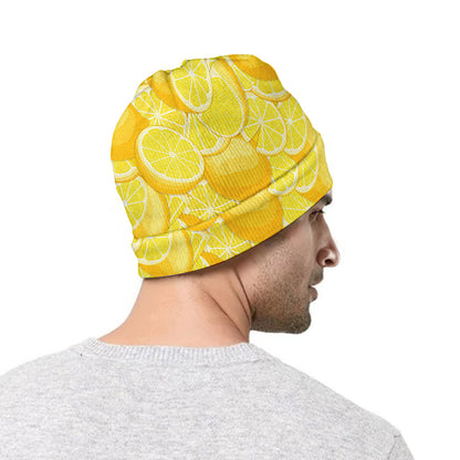 Yellow Lemon Pattern Print Beanie