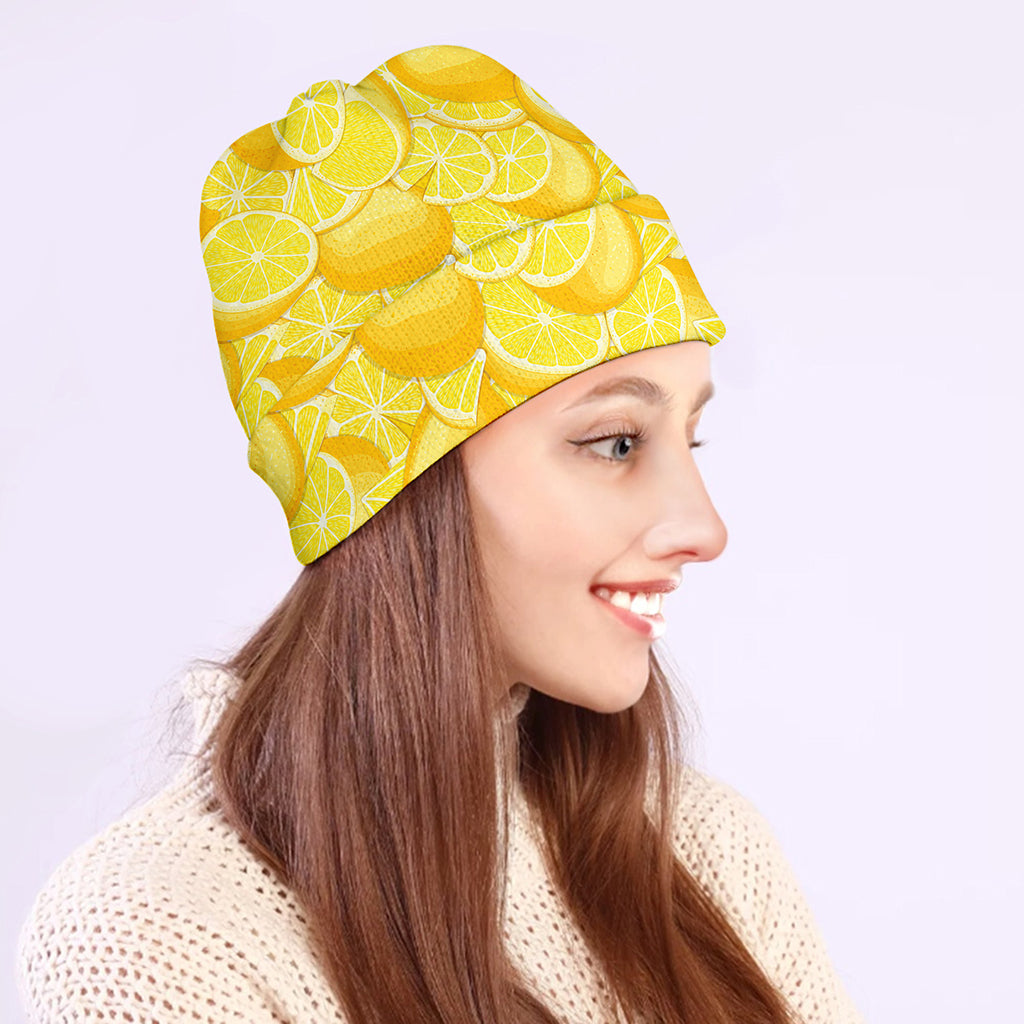 Yellow Lemon Pattern Print Beanie