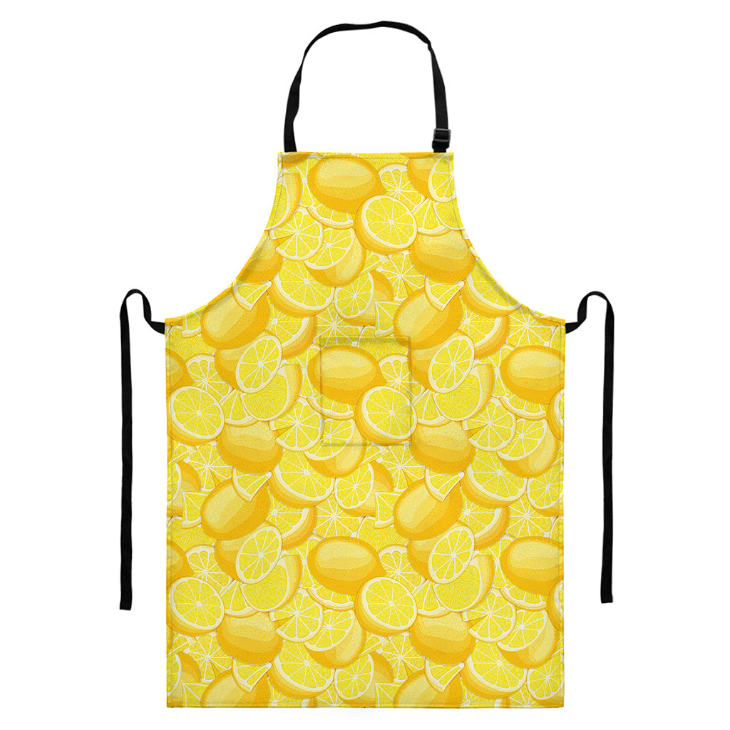 Yellow Lemon Pattern Print Bib Apron With Pocket