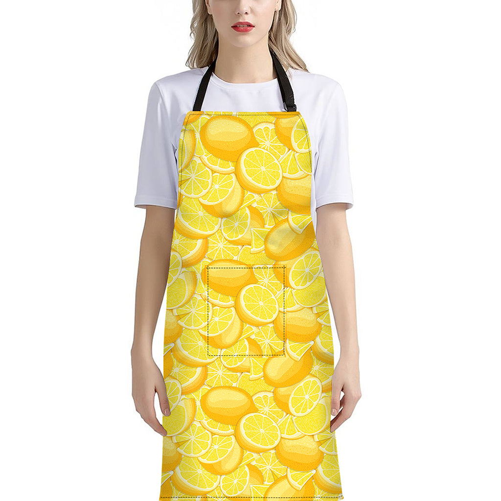 Yellow Lemon Pattern Print Bib Apron With Pocket