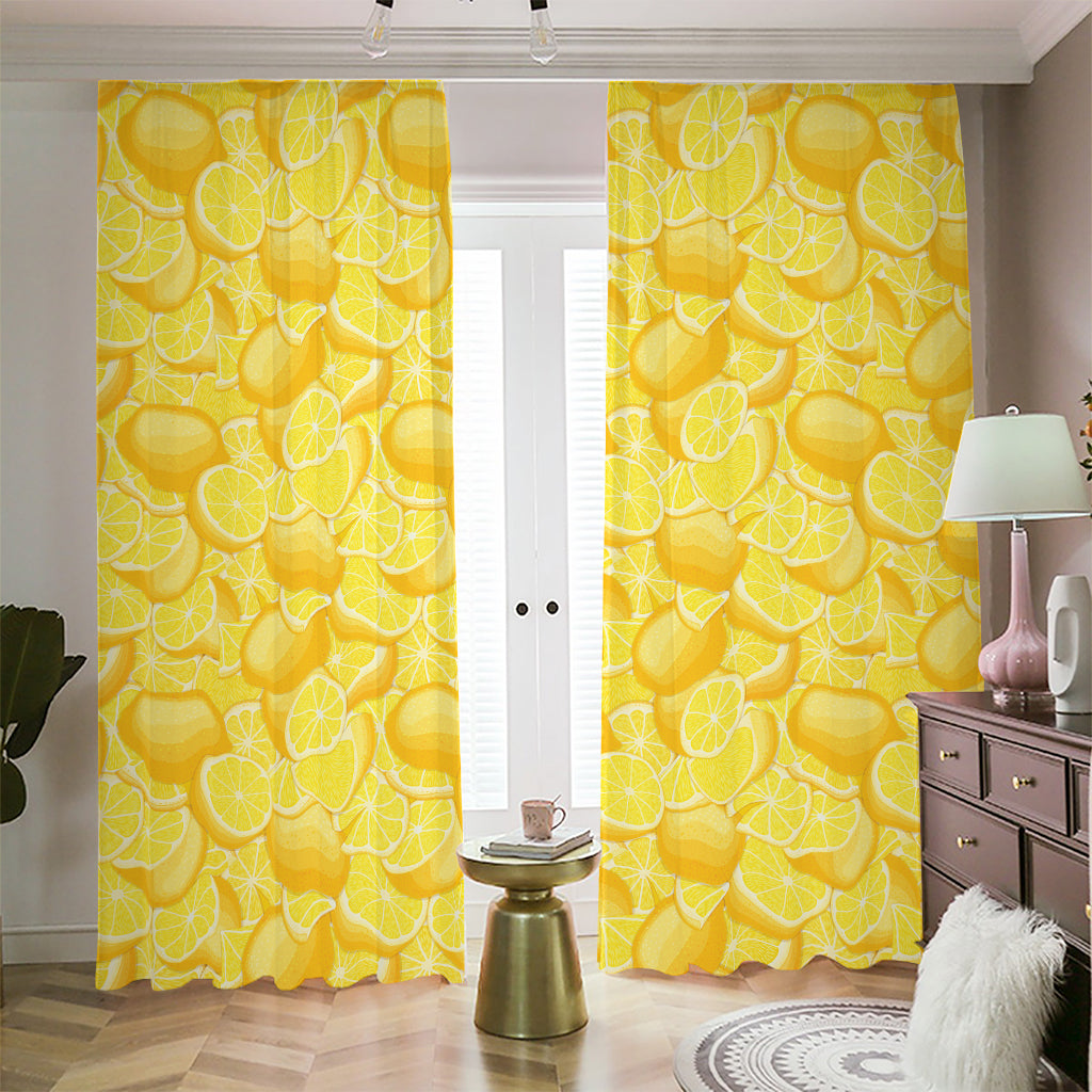 Yellow Lemon Pattern Print Blackout Pencil Pleat Curtains