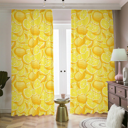 Yellow Lemon Pattern Print Blackout Pencil Pleat Curtains