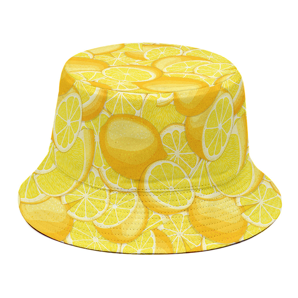 Yellow Lemon Pattern Print Bucket Hat