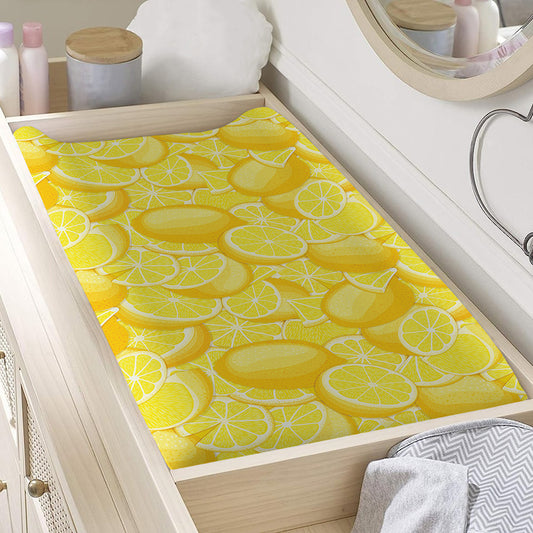 Yellow Lemon Pattern Print Changing Pad Cover