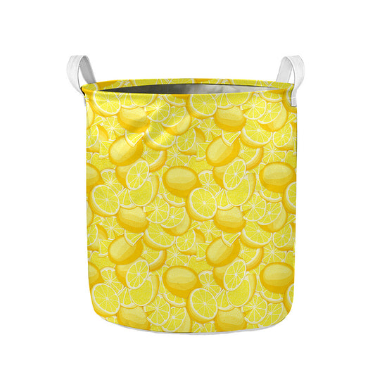 Yellow Lemon Pattern Print Collapsible Laundry Basket