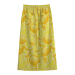 Yellow Lemon Pattern Print Cotton Front Slit Maxi Skirt