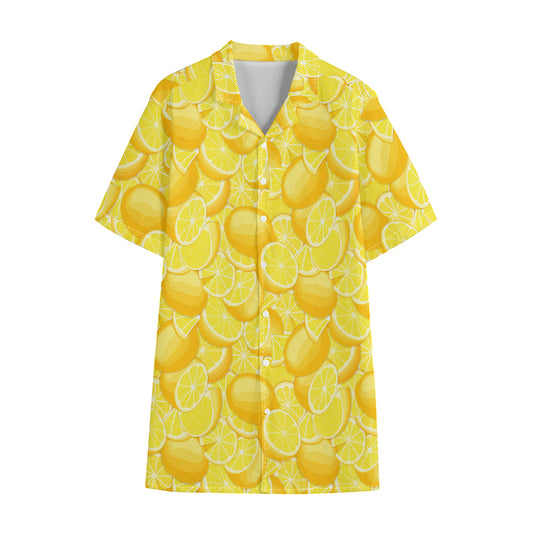 Yellow Lemon Pattern Print Cotton Hawaiian Shirt