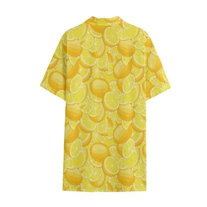 Yellow Lemon Pattern Print Cotton Hawaiian Shirt