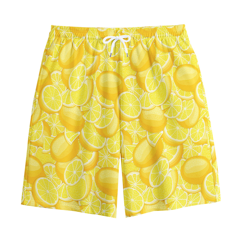 Yellow Lemon Pattern Print Cotton Shorts