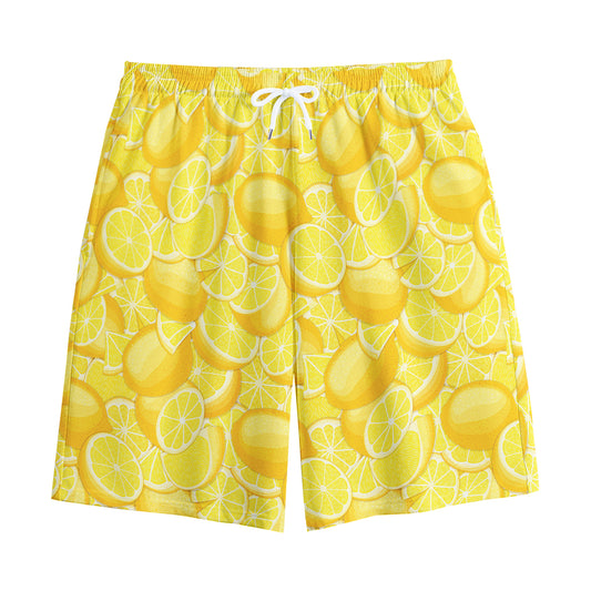 Yellow Lemon Pattern Print Cotton Shorts