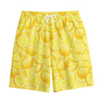 Yellow Lemon Pattern Print Cotton Shorts