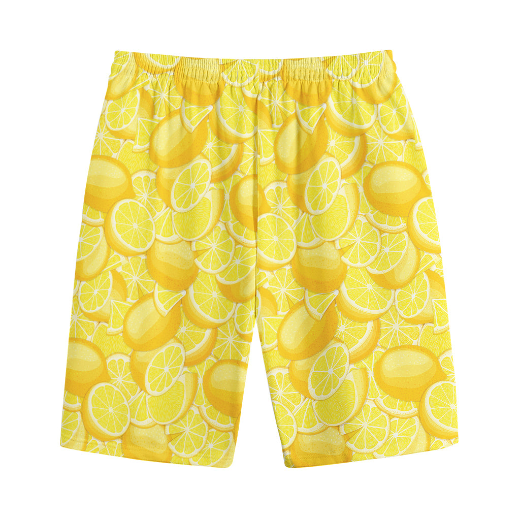 Yellow Lemon Pattern Print Cotton Shorts