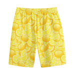 Yellow Lemon Pattern Print Cotton Shorts