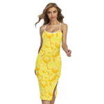 Yellow Lemon Pattern Print Cross Back Cami Dress