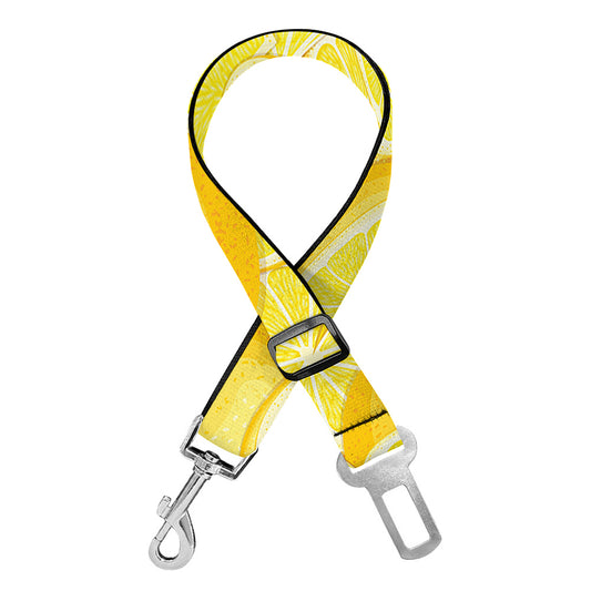 Yellow Lemon Pattern Print Dog Seat Belt