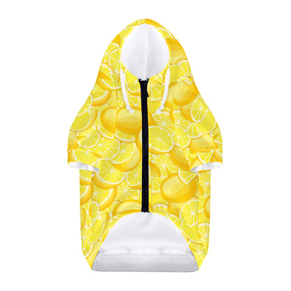 Yellow Lemon Pattern Print Dog Zip Up Hoodie