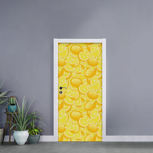 Yellow Lemon Pattern Print Door Sticker