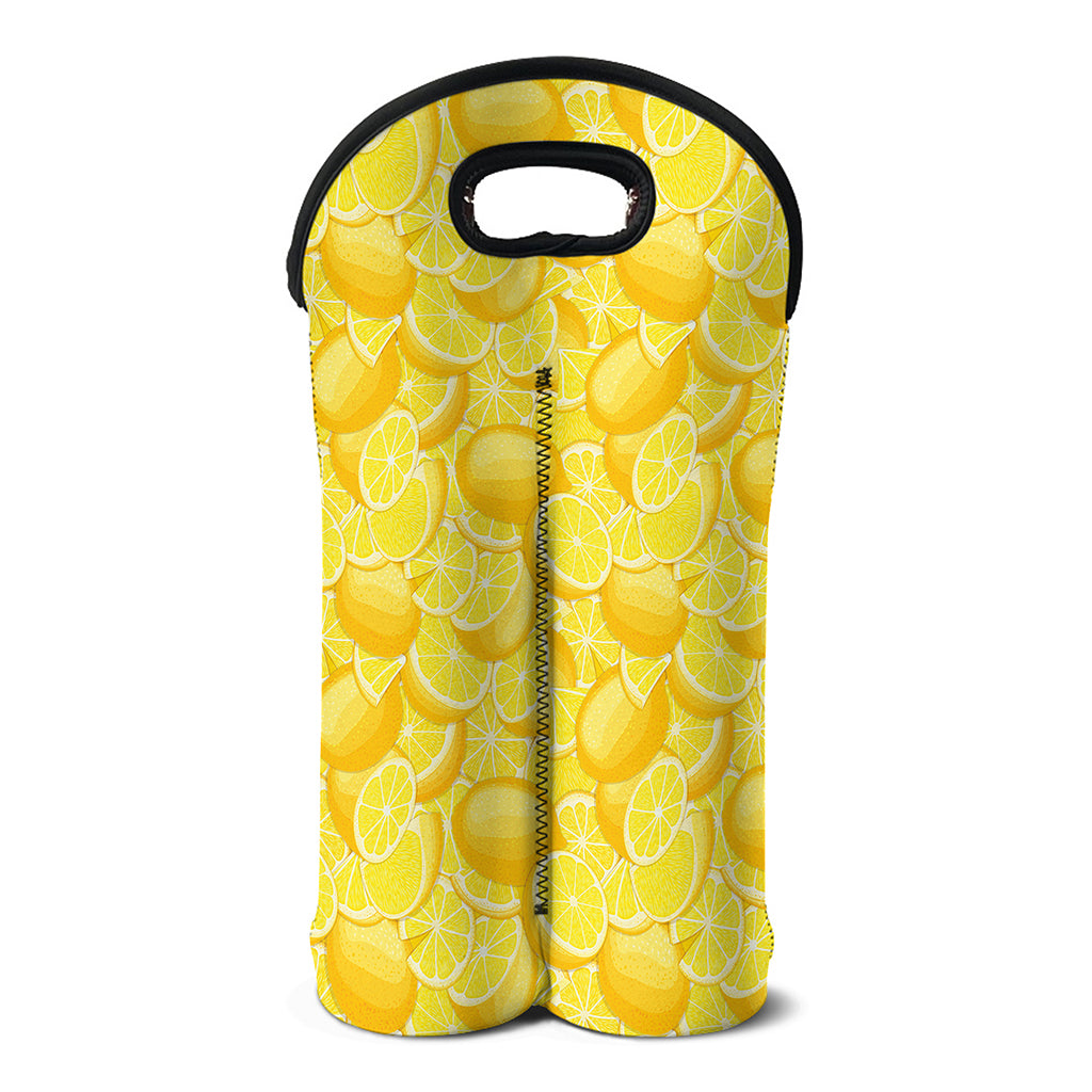 Yellow Lemon Pattern Print Double Neoprene Wine Tote