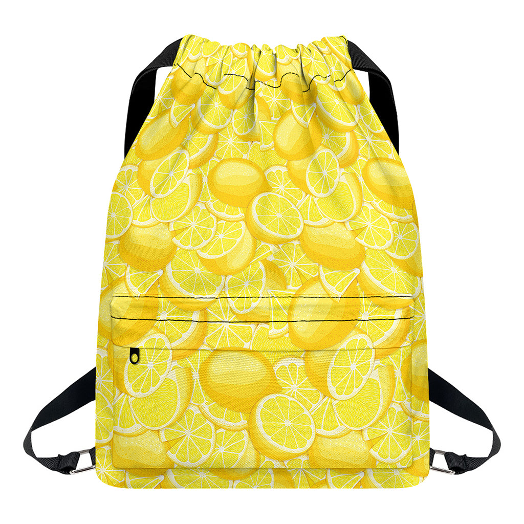Yellow Lemon Pattern Print Drawstring Backpack