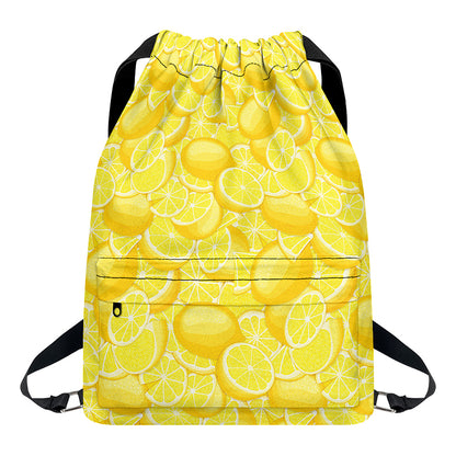 Yellow Lemon Pattern Print Drawstring Backpack