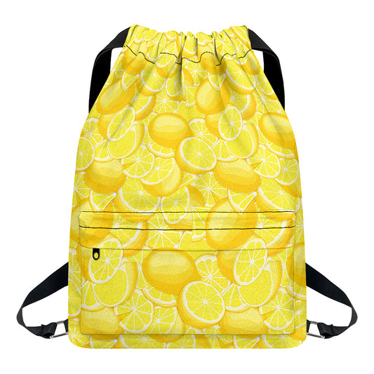 Yellow Lemon Pattern Print Drawstring Backpack