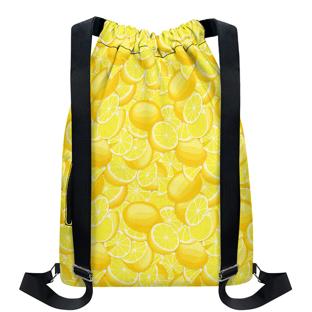 Yellow Lemon Pattern Print Drawstring Backpack