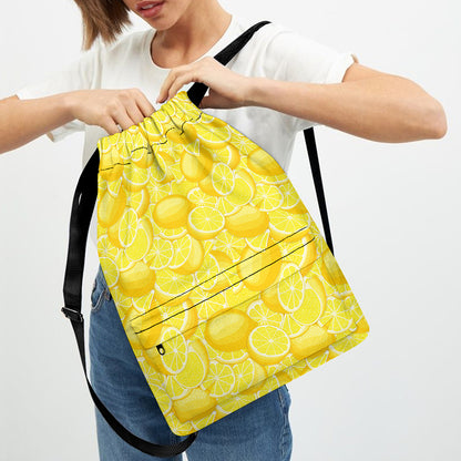 Yellow Lemon Pattern Print Drawstring Backpack