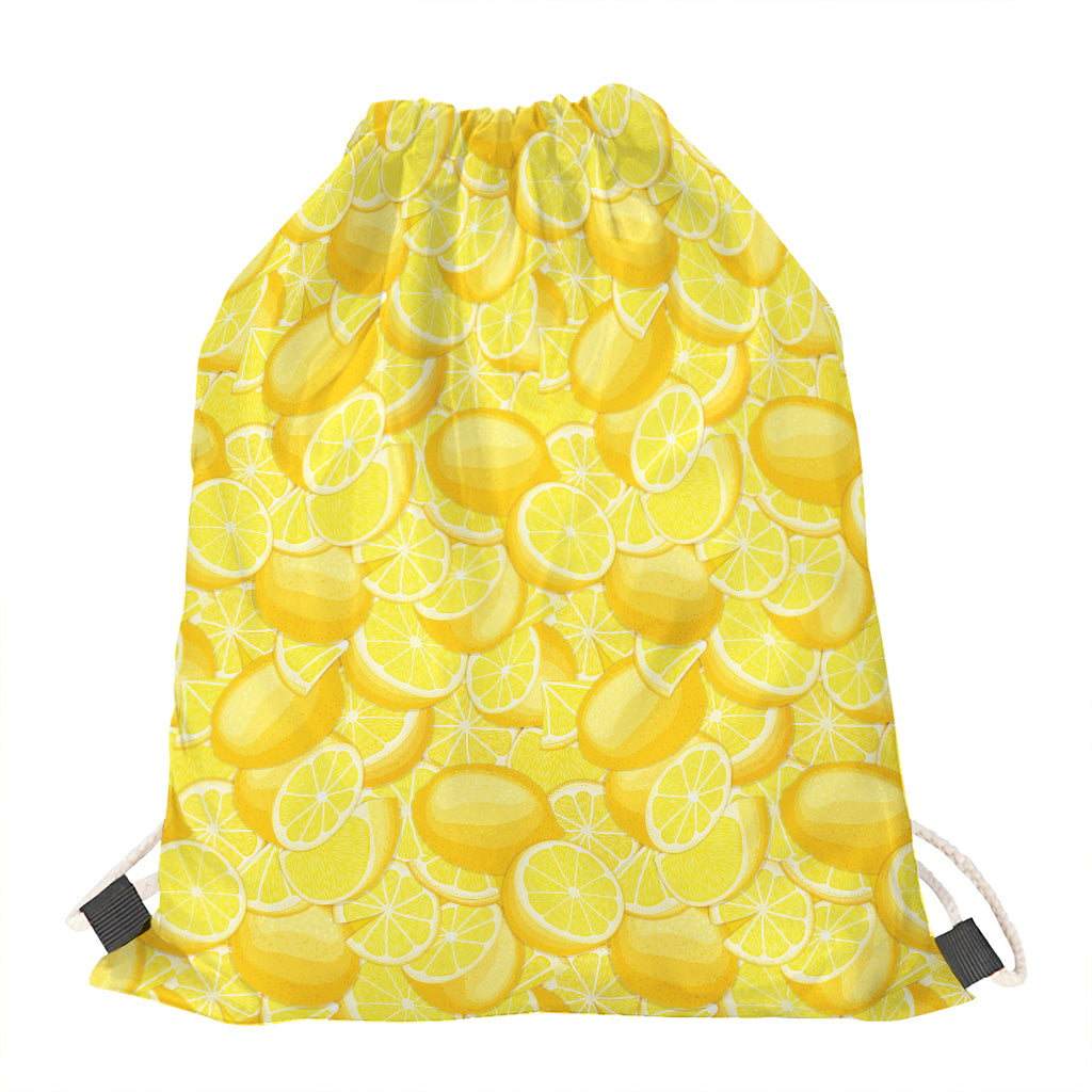 Yellow Lemon Pattern Print Drawstring Bag