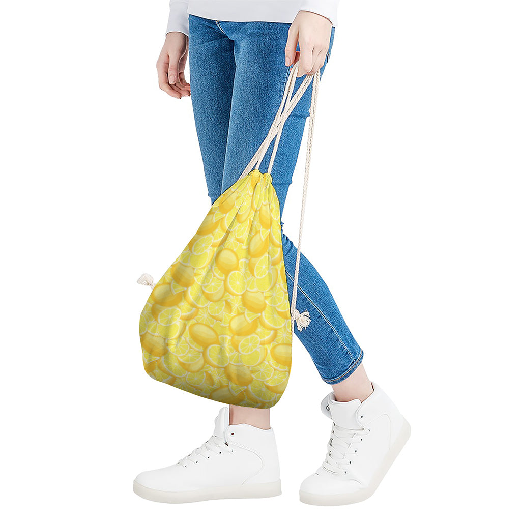 Yellow Lemon Pattern Print Drawstring Bag