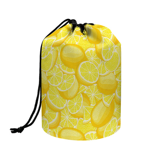 Yellow Lemon Pattern Print Drawstring Makeup Bag