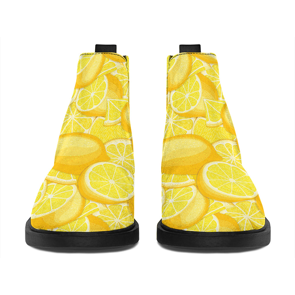 Yellow Lemon Pattern Print Flat Ankle Boots