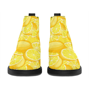 Yellow Lemon Pattern Print Flat Ankle Boots