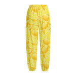 Yellow Lemon Pattern Print Fleece Lined Knit Pants