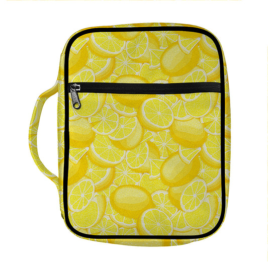 Yellow Lemon Pattern Print Front Pocket Bible Bag