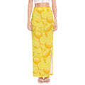 Yellow Lemon Pattern Print High Slit Maxi Skirt
