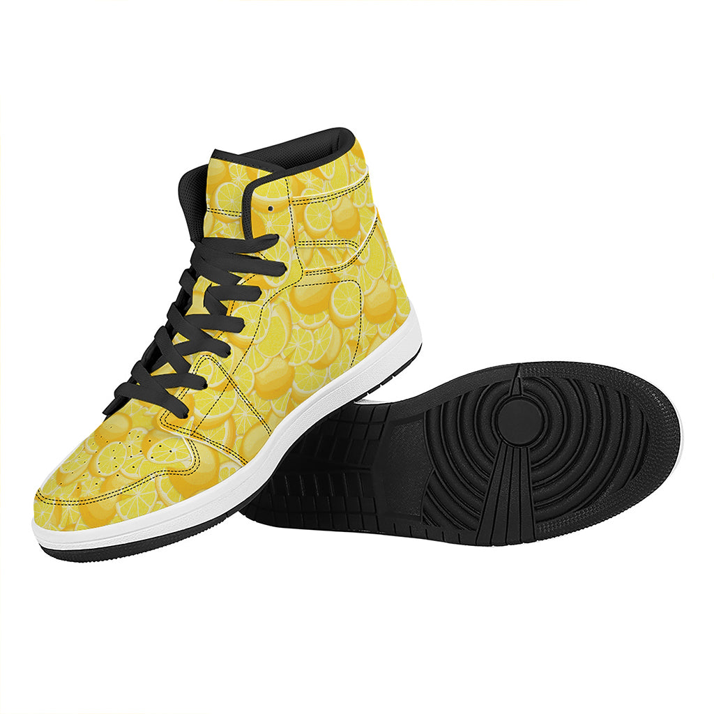 Yellow Lemon Pattern Print High Top Leather Sneakers