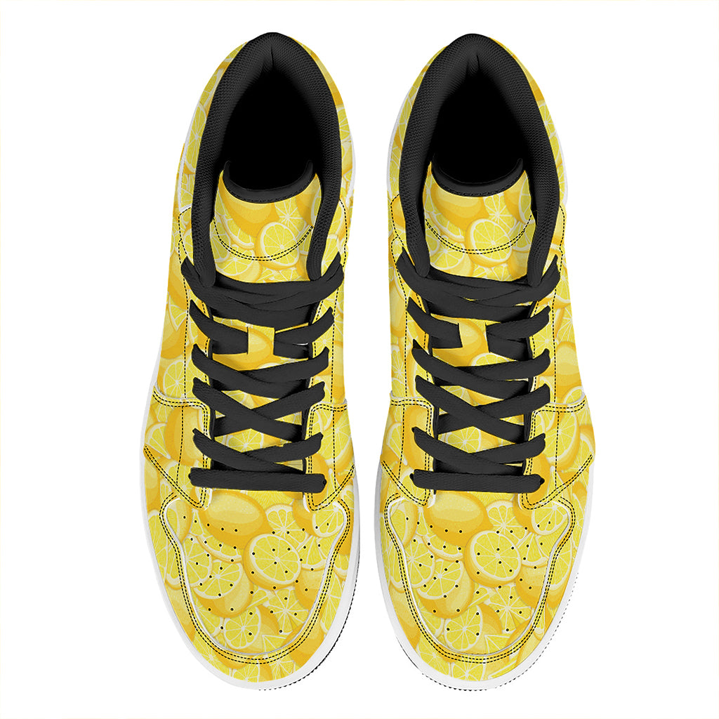 Yellow Lemon Pattern Print High Top Leather Sneakers