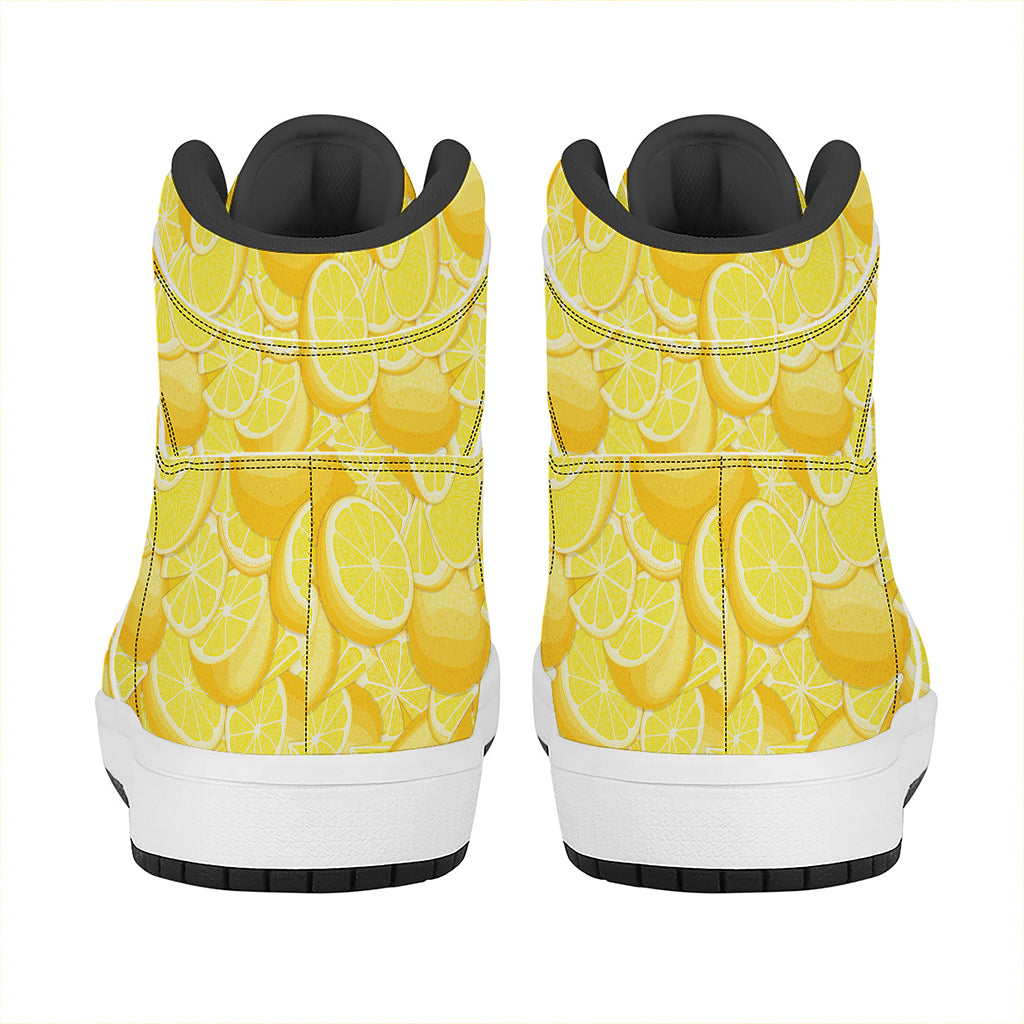 Yellow Lemon Pattern Print High Top Leather Sneakers