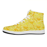 Yellow Lemon Pattern Print High Top Leather Sneakers