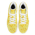 Yellow Lemon Pattern Print High Top Leather Sneakers