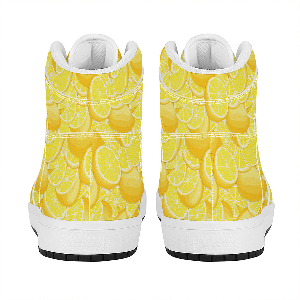 Yellow Lemon Pattern Print High Top Leather Sneakers