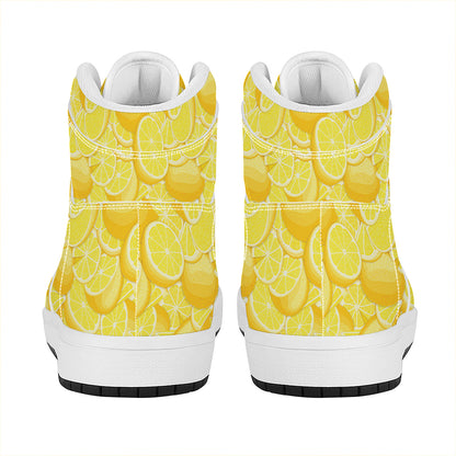 Yellow Lemon Pattern Print High Top Leather Sneakers