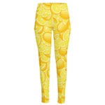 Yellow Lemon Pattern Print High-Waisted Pocket Leggings